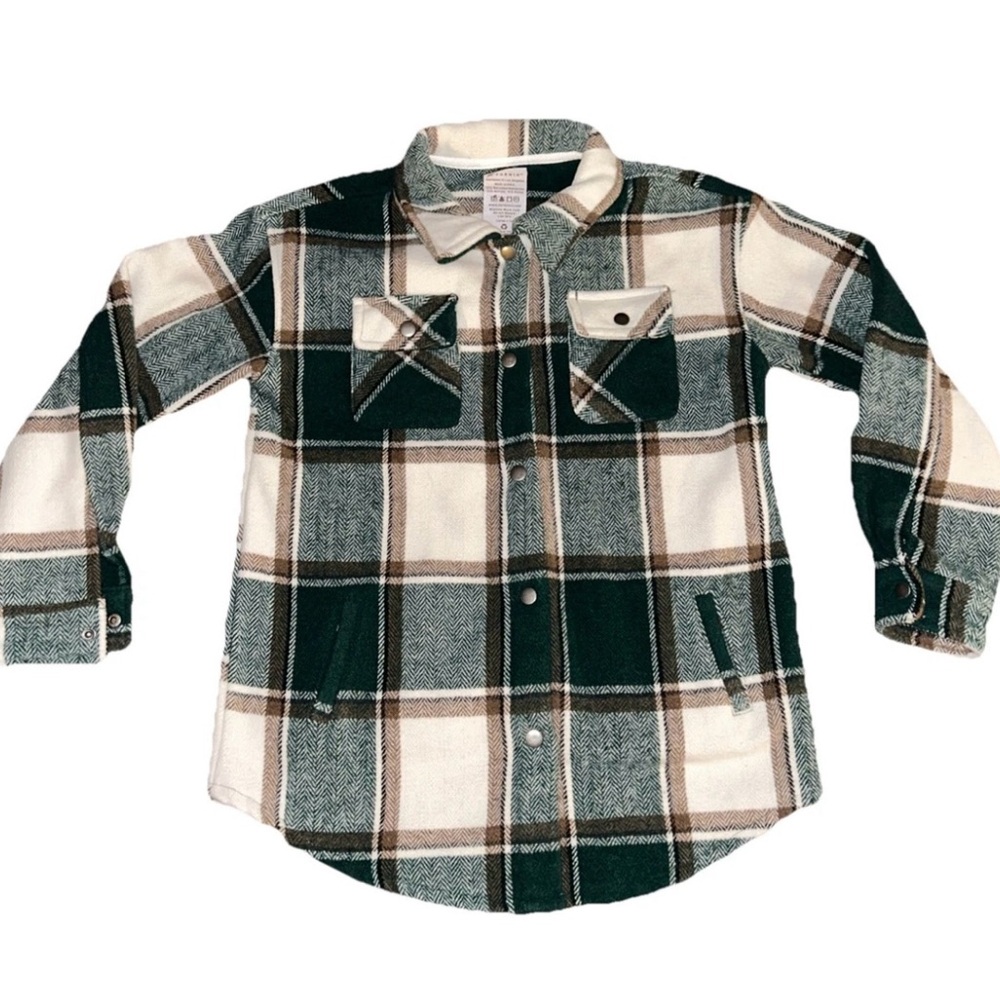 Fornia Snap-Button Flannel Shacket | Green and white  | YOUTH LARGE